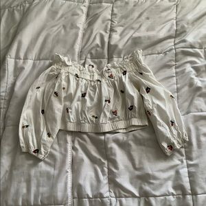 Off the shoulder White shirt with Flowers